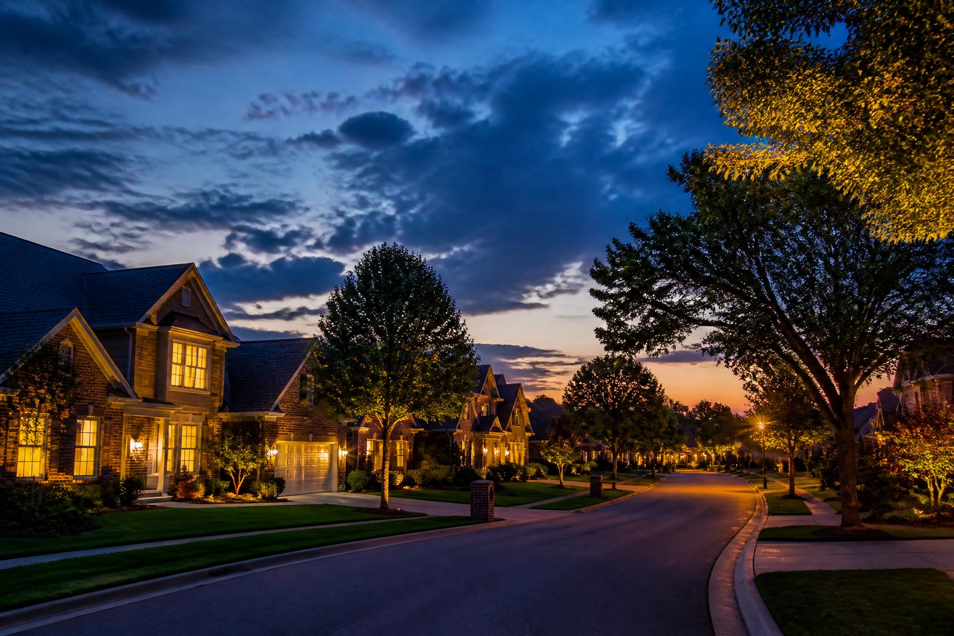 Northwest Indiana neighborhood at twilight